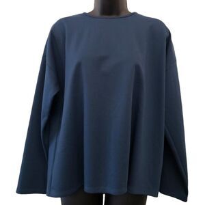 Eileen Fisher Oversized‎ Blouse Top Women's SMALL Blue Crewneck Long-Sleeve NEW